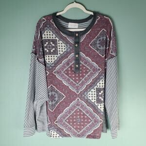 Sugarfox Womens Chasing Dreams Contrast Print Dolman Boho Top See Measurements